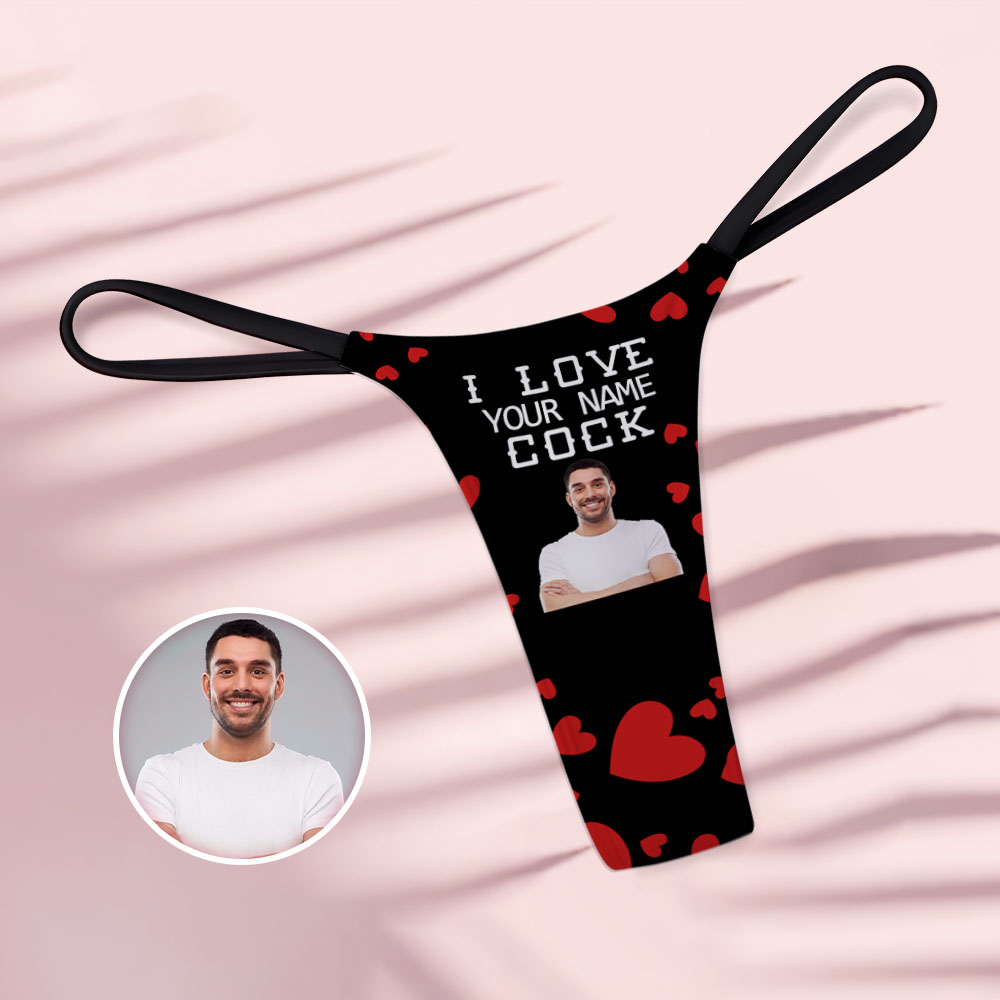 Custom Face Women's Tanga Thong I Love Your Cock Valentine's Day Gift AR View Gift - soufeelus