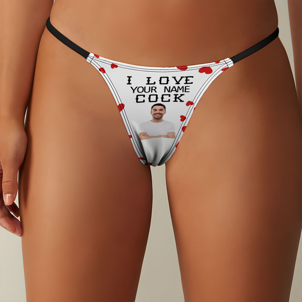 Custom Face Women's Tanga Thong I Love Your Cock Valentine's Day Gift AR View Gift - soufeelus