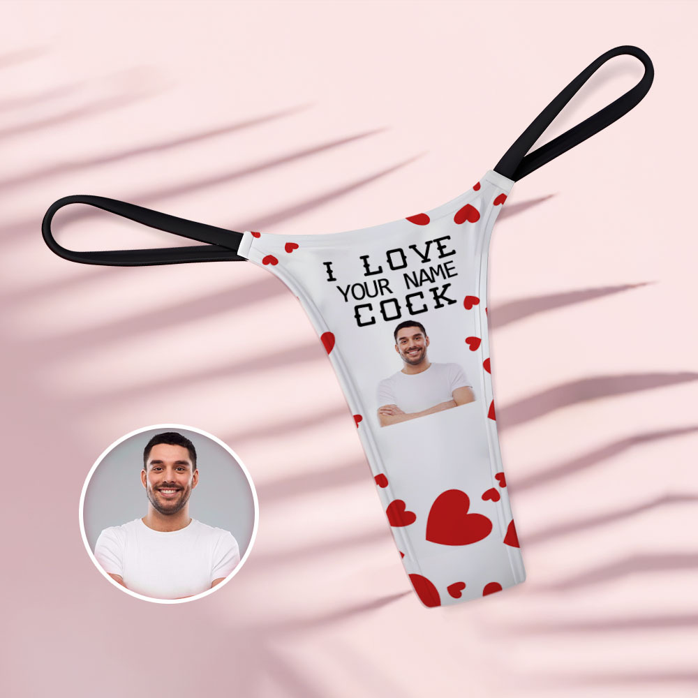 Custom Face Women's Tanga Thong I Love Your Cock Valentine's Day Gift AR View Gift - soufeelus