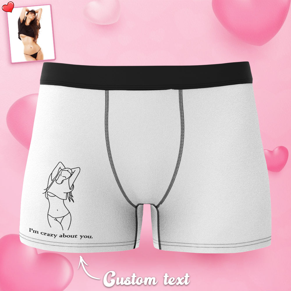Custom Photo Boxer Hand Painted Engraved Men's Underwear Boxers Line Art Gift For Boyfriend - soufeelus