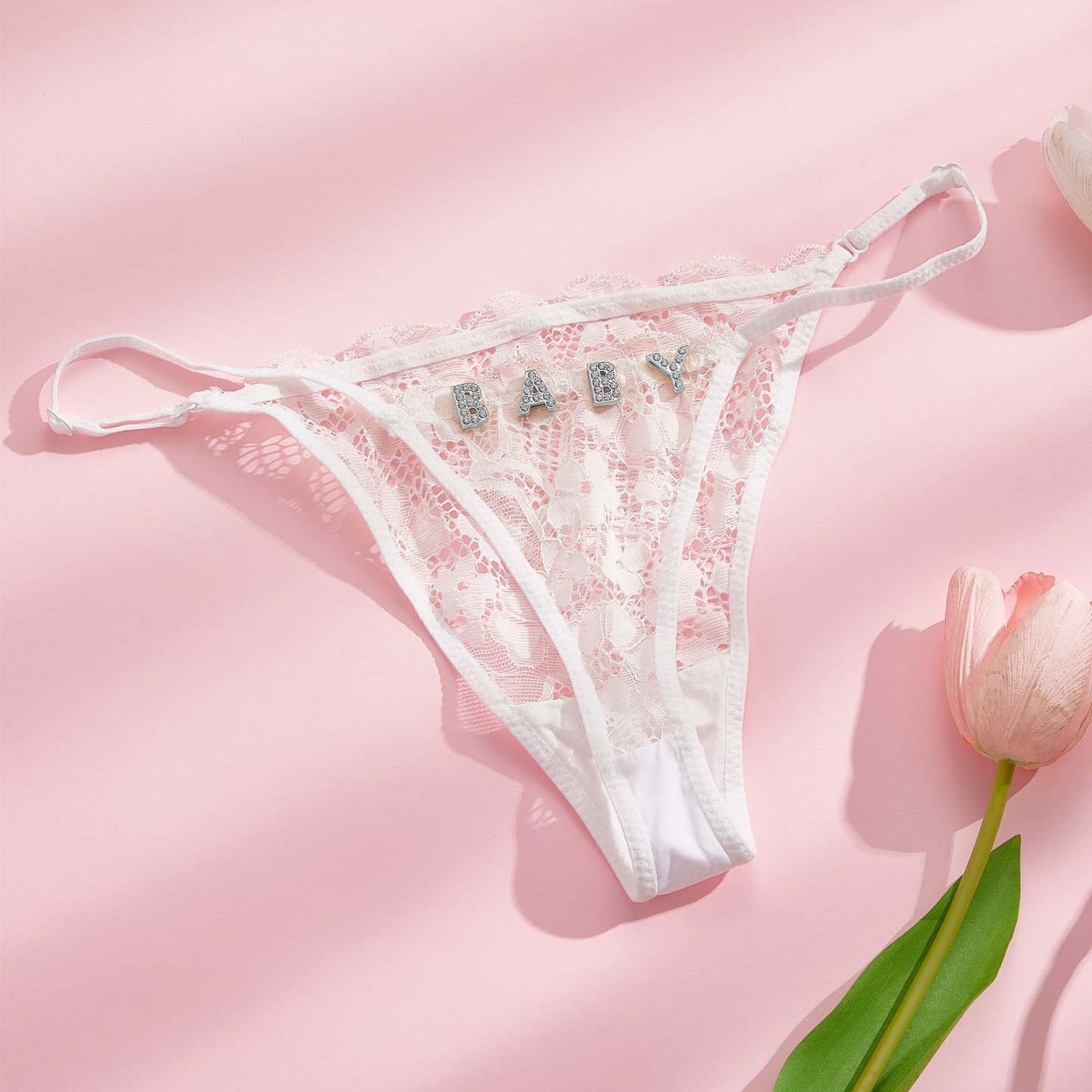 Custom Rhinestone Alphabet Thong Edge French Temptation Hollow Women's Underwear - soufeelus