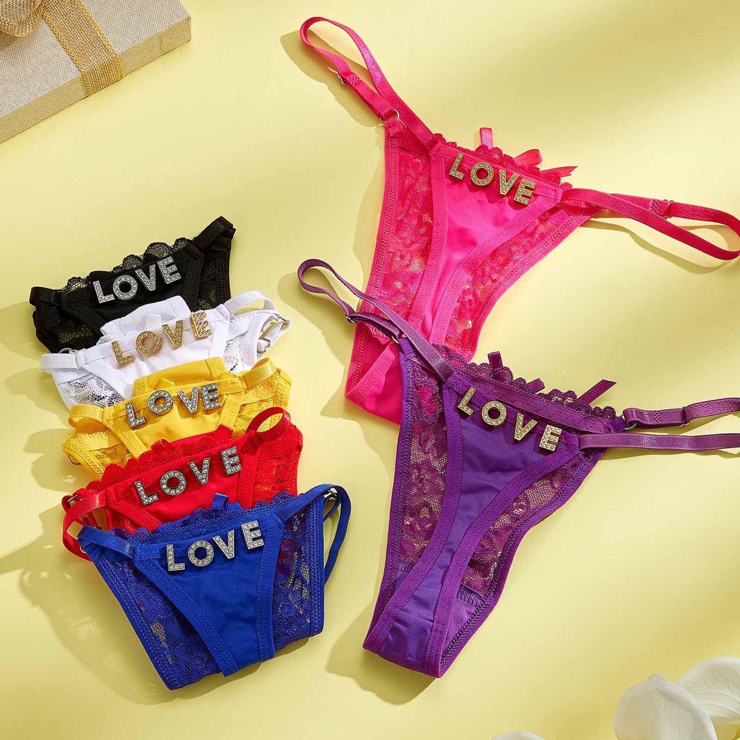 Custom Rhinestone Alphabet Thong Panties Butterfly-themed sensual - soufeelus