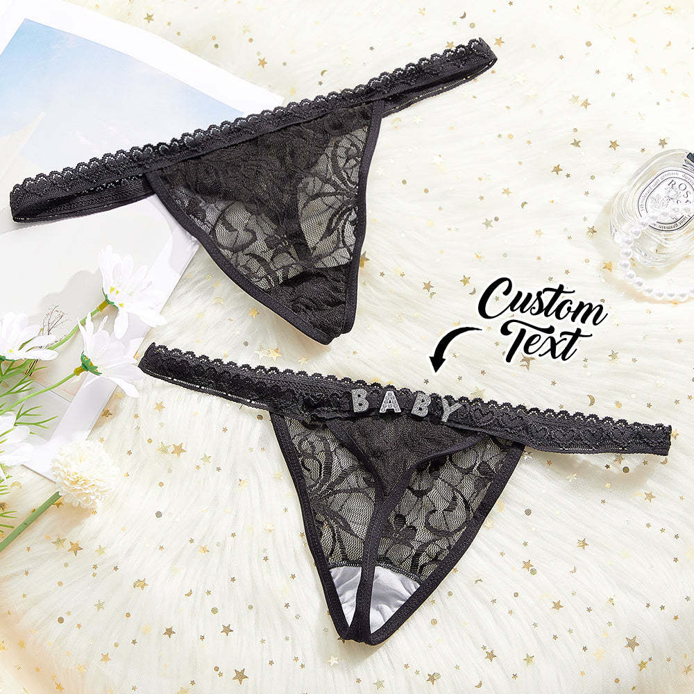 Custom Rhinestone Letter Thong Personalized Name Lace Panties - soufeelus