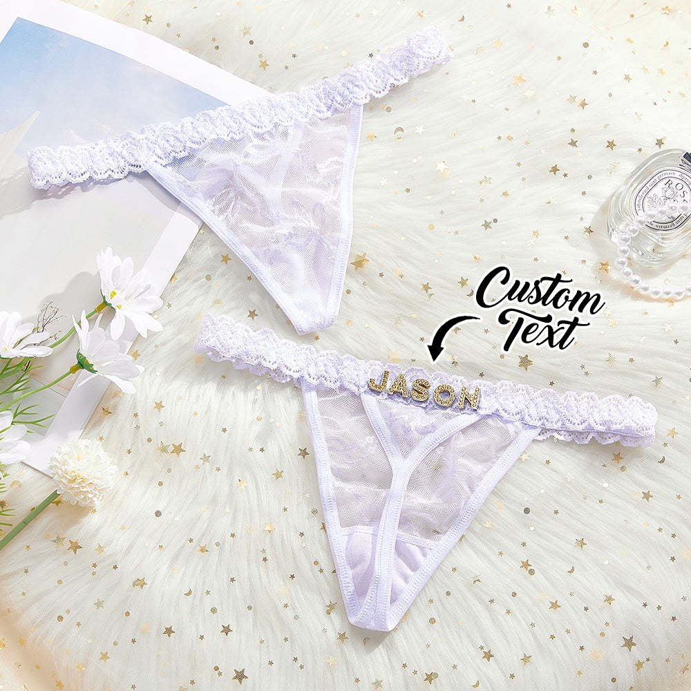 Custom Rhinestone Letter Thong Personalized Name Lace Panties - soufeelus