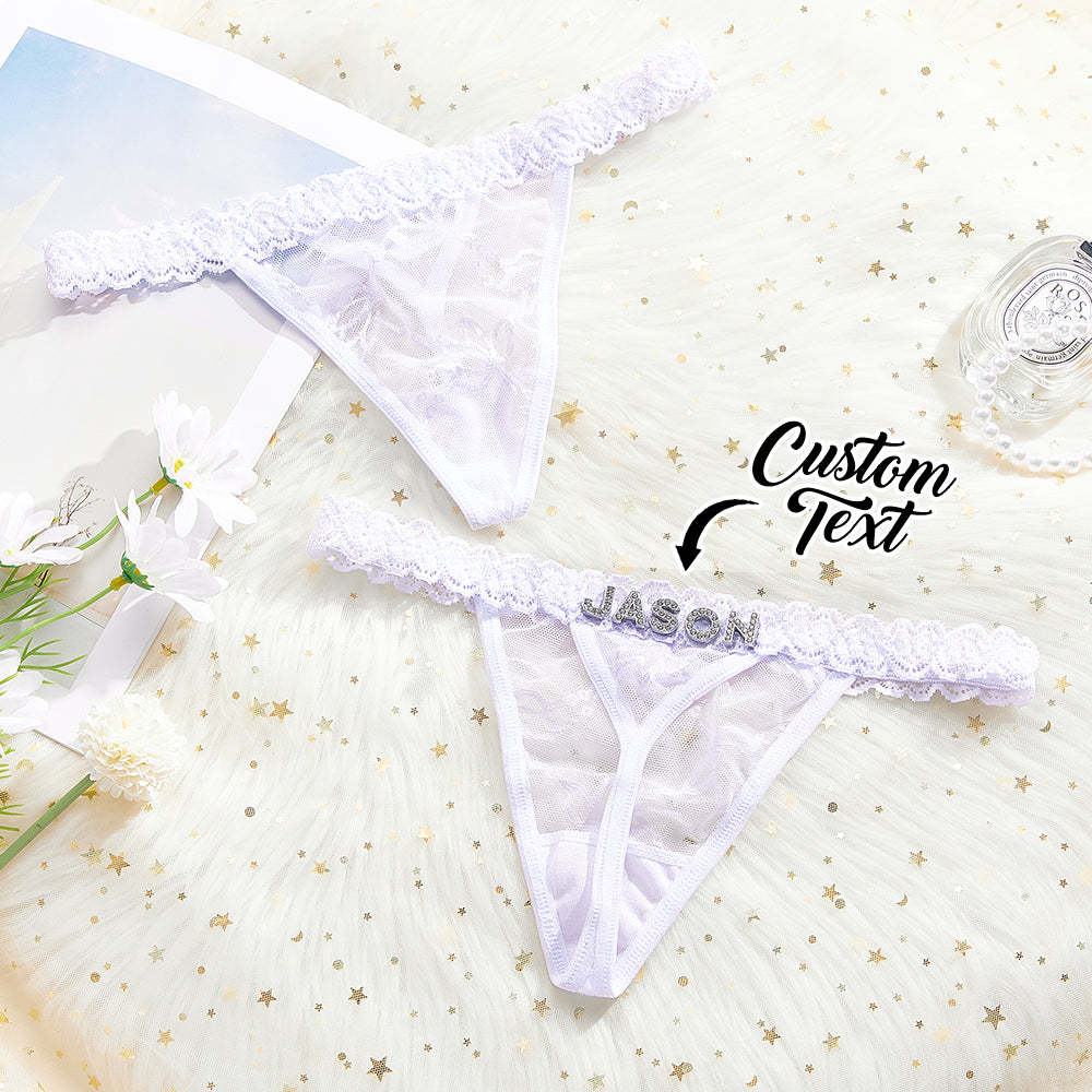 Custom Rhinestone Letter Thong Personalized Name Lace Panties - soufeelus