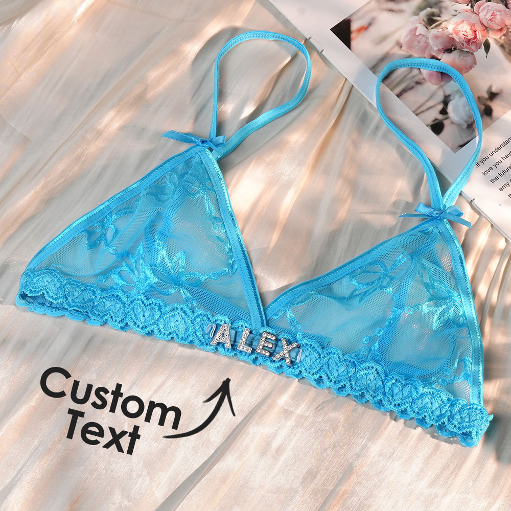 Custom Lace bra with Jewelry Crystal Letter Name Lace transparent underwear Gift for Her