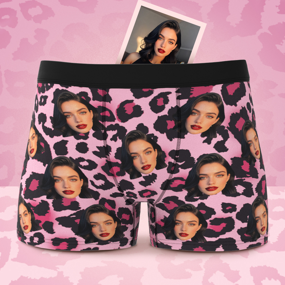 Custom Face Boxer Sexy Leopard Underwear Personalized Boxer Briefs Gift for Boyfriend Valentine's Gift - soufeelus
