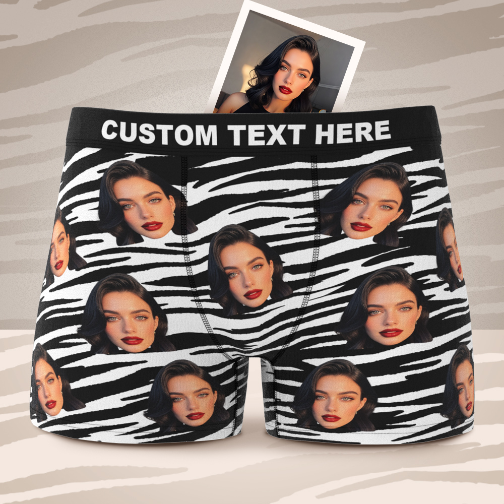 Custom Face Boxer Sexy Striped Underwear Personalized Boxer Briefs Gift for Boyfriend Valentine's Gift - soufeelus