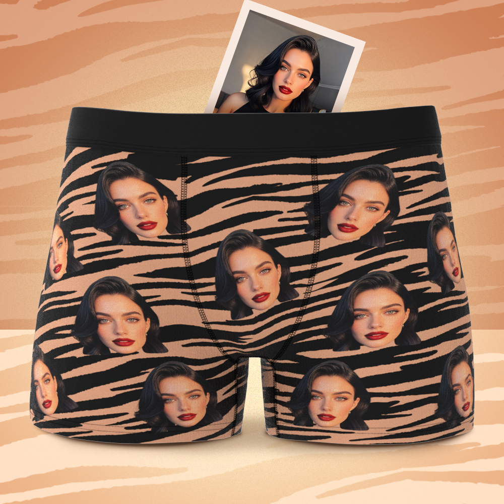 Custom Face Boxer Sexy Striped Underwear Personalized Boxer Briefs Gift for Boyfriend Valentine's Gift - soufeelus