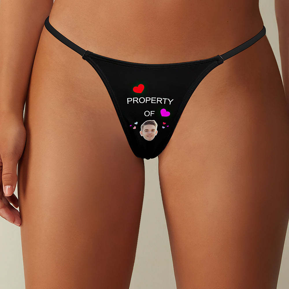 Custom Face Property of Hearts Women's Tanga Thong Valentine's Day Gift - soufeelus