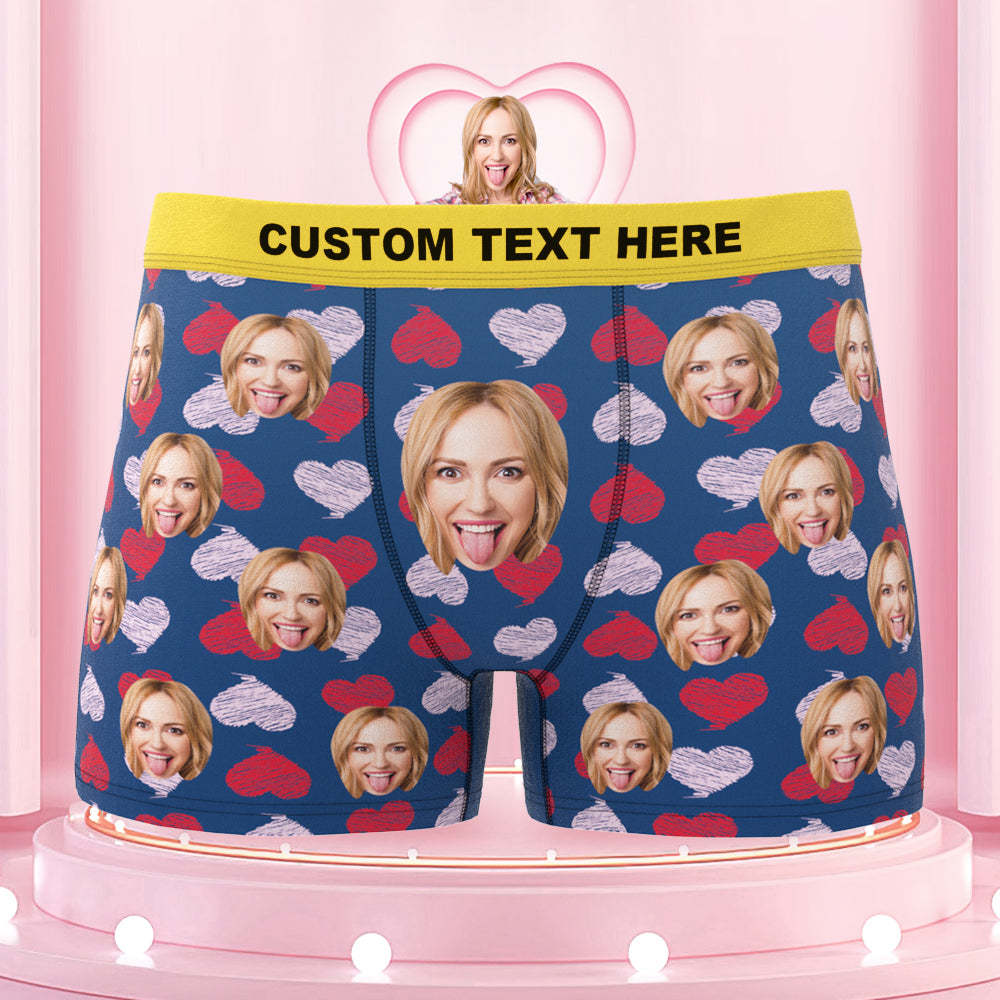 Custom Face Boxer Shorts Colorful Waistband Boxer Briefs Red and Pink Hearts Gifts For Him - soufeelus