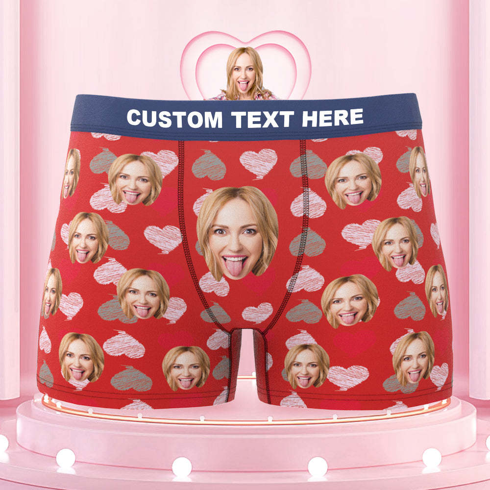 Custom Face Boxer Shorts Colorful Waistband Boxer Briefs Red and Pink Hearts Gifts For Him - soufeelus