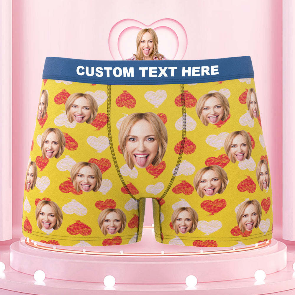 Custom Face Boxer Shorts Colorful Waistband Boxer Briefs Red and Pink Hearts Gifts For Him - soufeelus