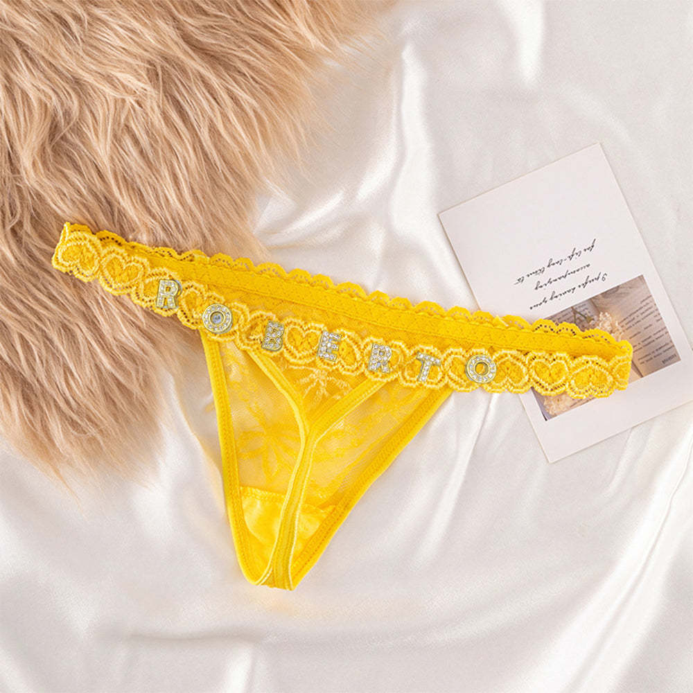 Custom Lace Thongs with Jewelry Crystal Letter Name Gift for Her - soufeelus