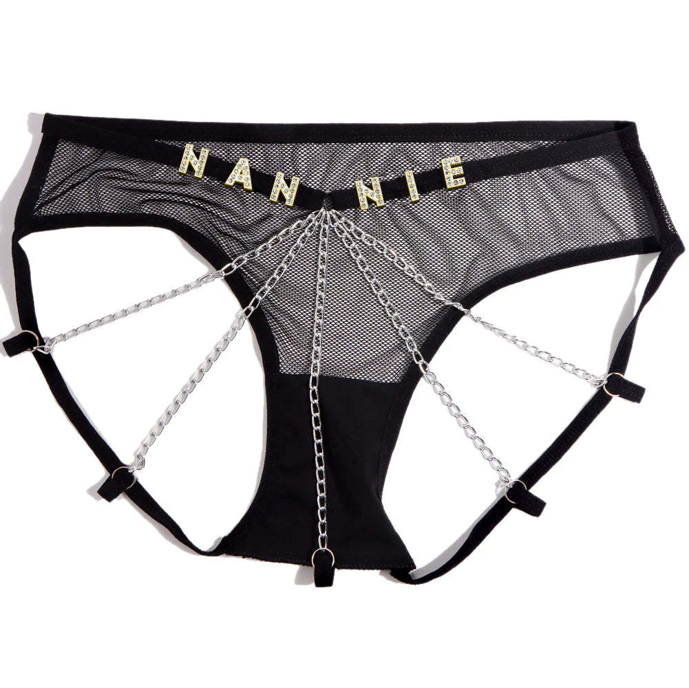 Custom Sexy Thongs with Jewelry Crystal Letter Name Women's Underwear Gift for Her - soufeelus