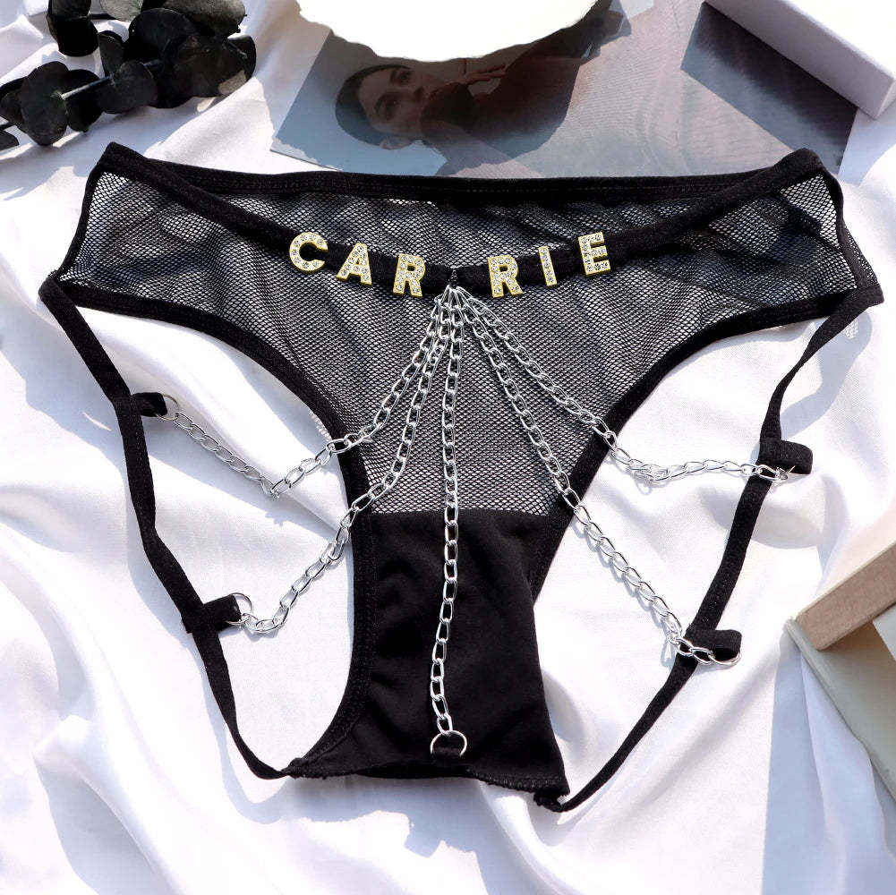 Custom Sexy Thongs with Jewelry Crystal Letter Name Women's Underwear Gift for Her - soufeelus