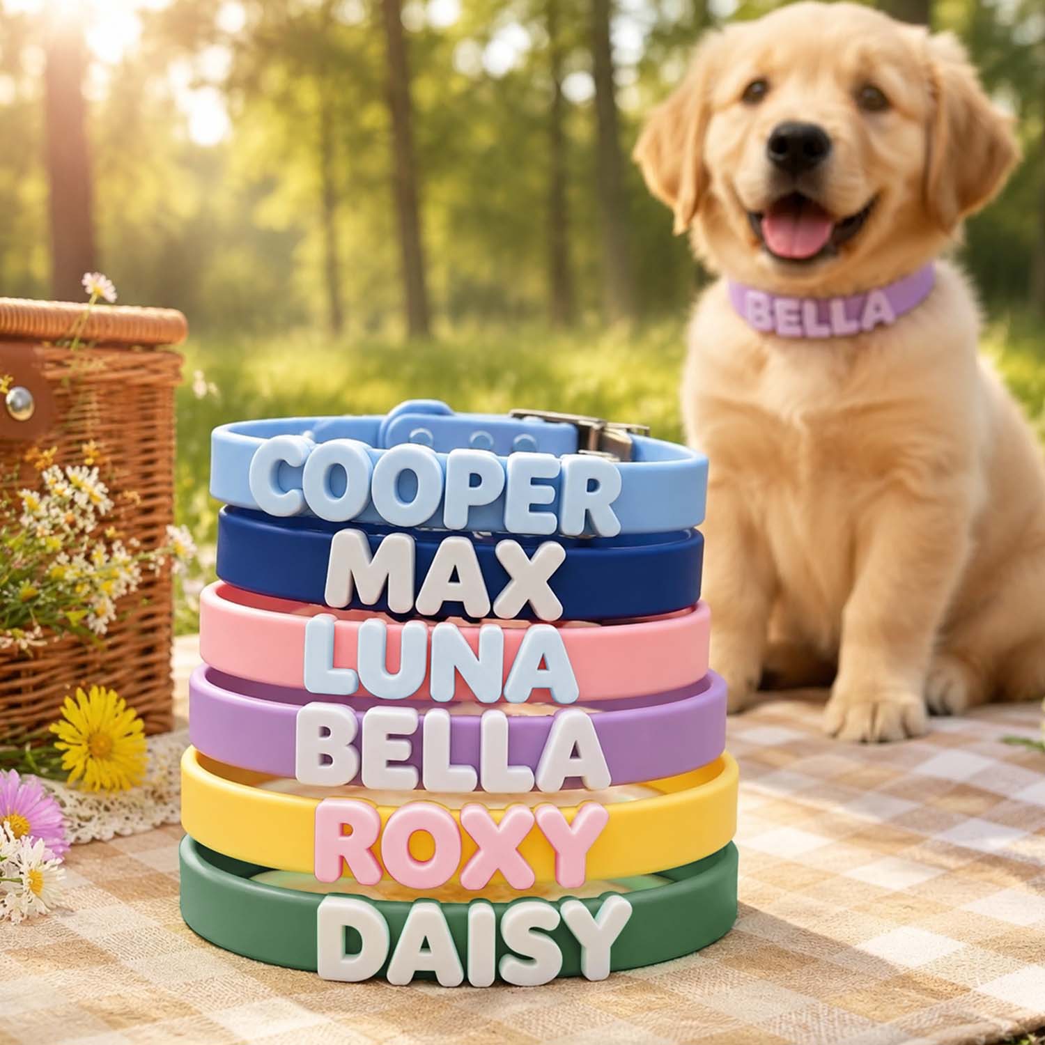 Personalized Waterproof Silicone Pet Collar Replaceable Letter Charms Pet Collar & Leash Set Easy to Clean Outdoor Pet Supplies