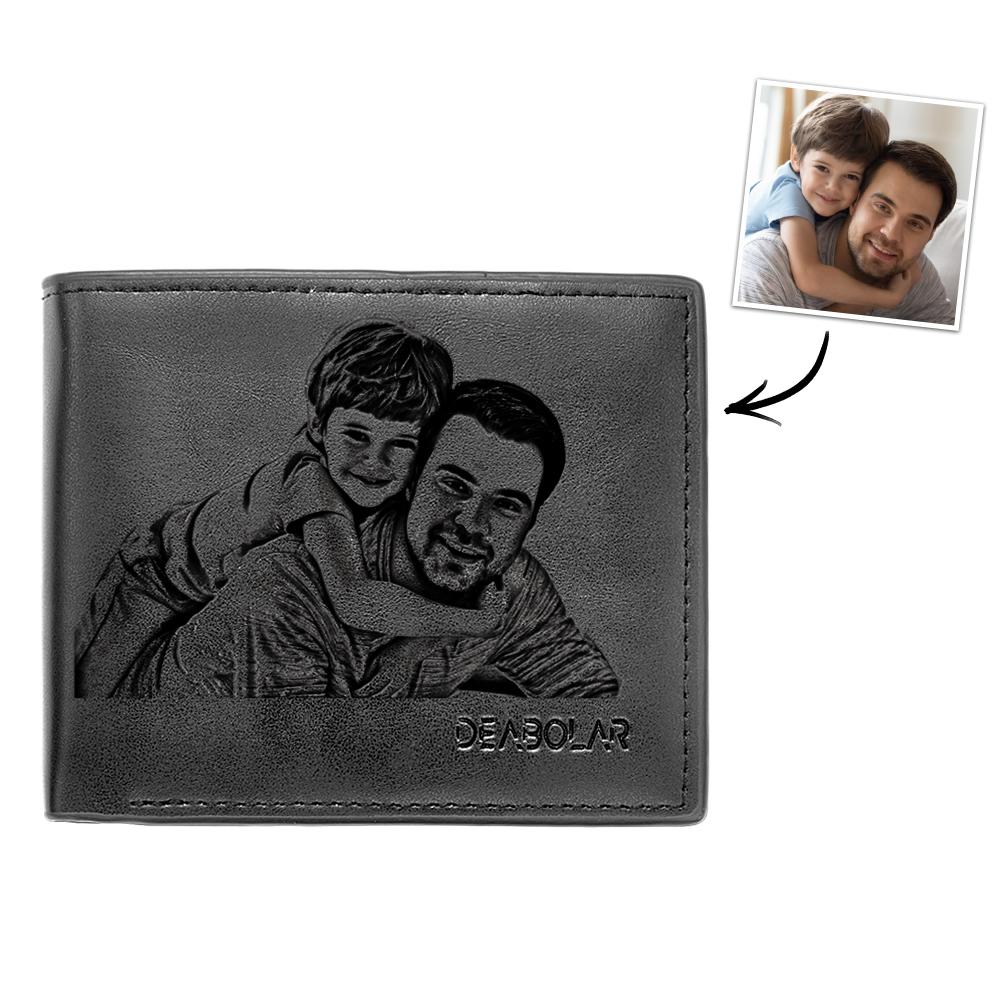 Personalized Photo Engraved Men's Flip Wallet Black - soufeelus