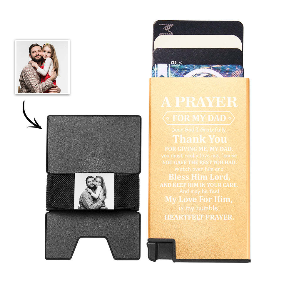 Custom Photo Automatic Ejection Card Wallet With Cash Strap Metal Card Holder Business Accessory For Dad - soufeelus