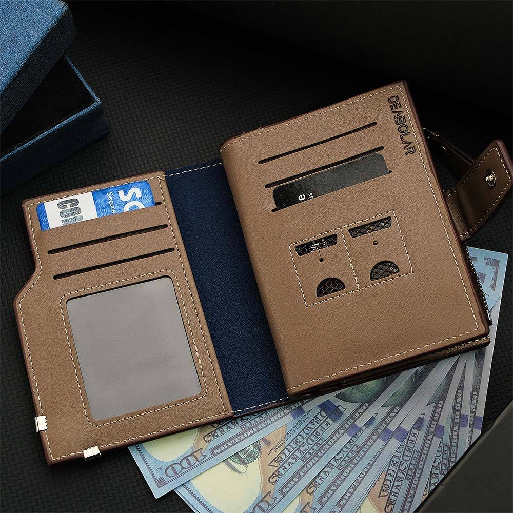 Personalized Photo Men's Foldable Leather Wallet with Text Father's Day Birthday Gift for Him