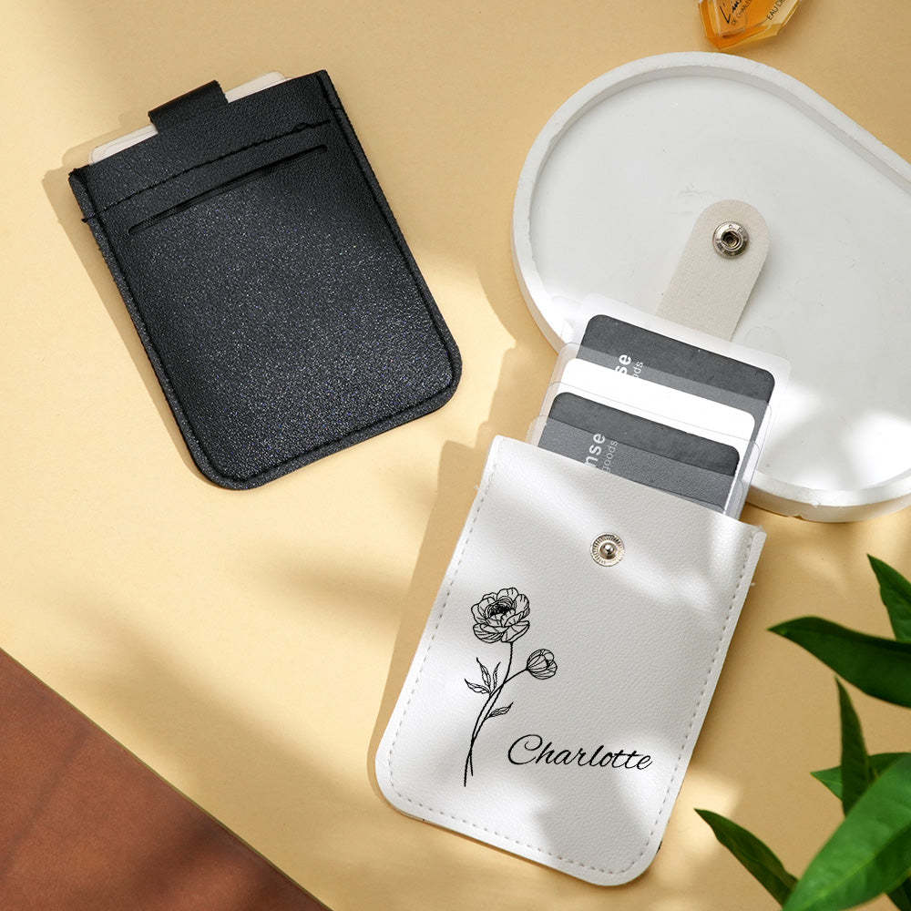 Personalized Birth Flower Wallet with Name Mini Pull-out Card Holder Wallet Gift for Her - soufeelus