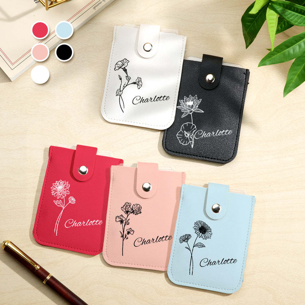 Personalized Birth Flower Wallet with Name Mini Pull-out Card Holder Wallet Gift for Her - soufeelus