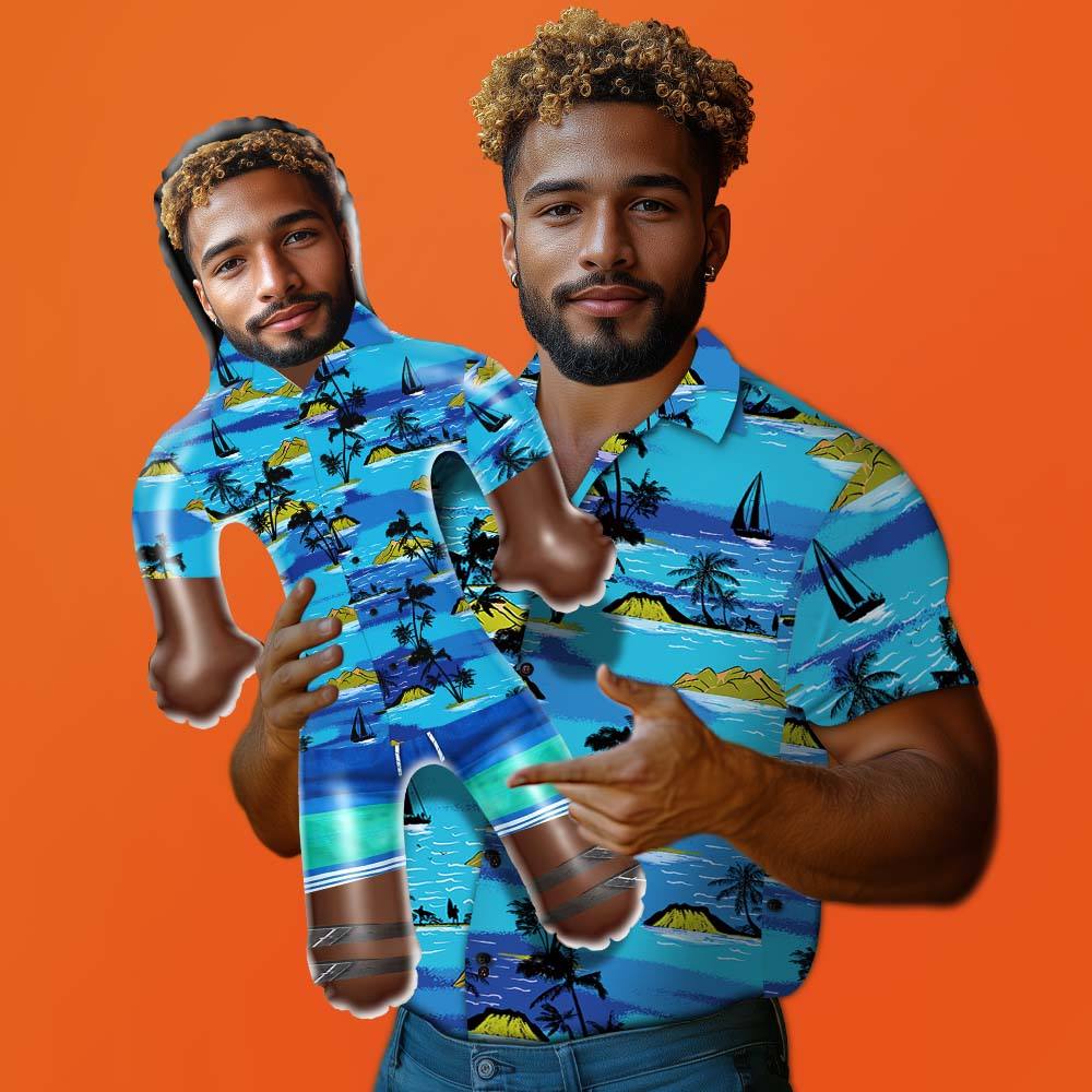 Personalized Blow Up Dolls Hawaiian Shirt Flowers and Leaves Funny Inflatable Man Printed Face for Party Favors - soufeelus