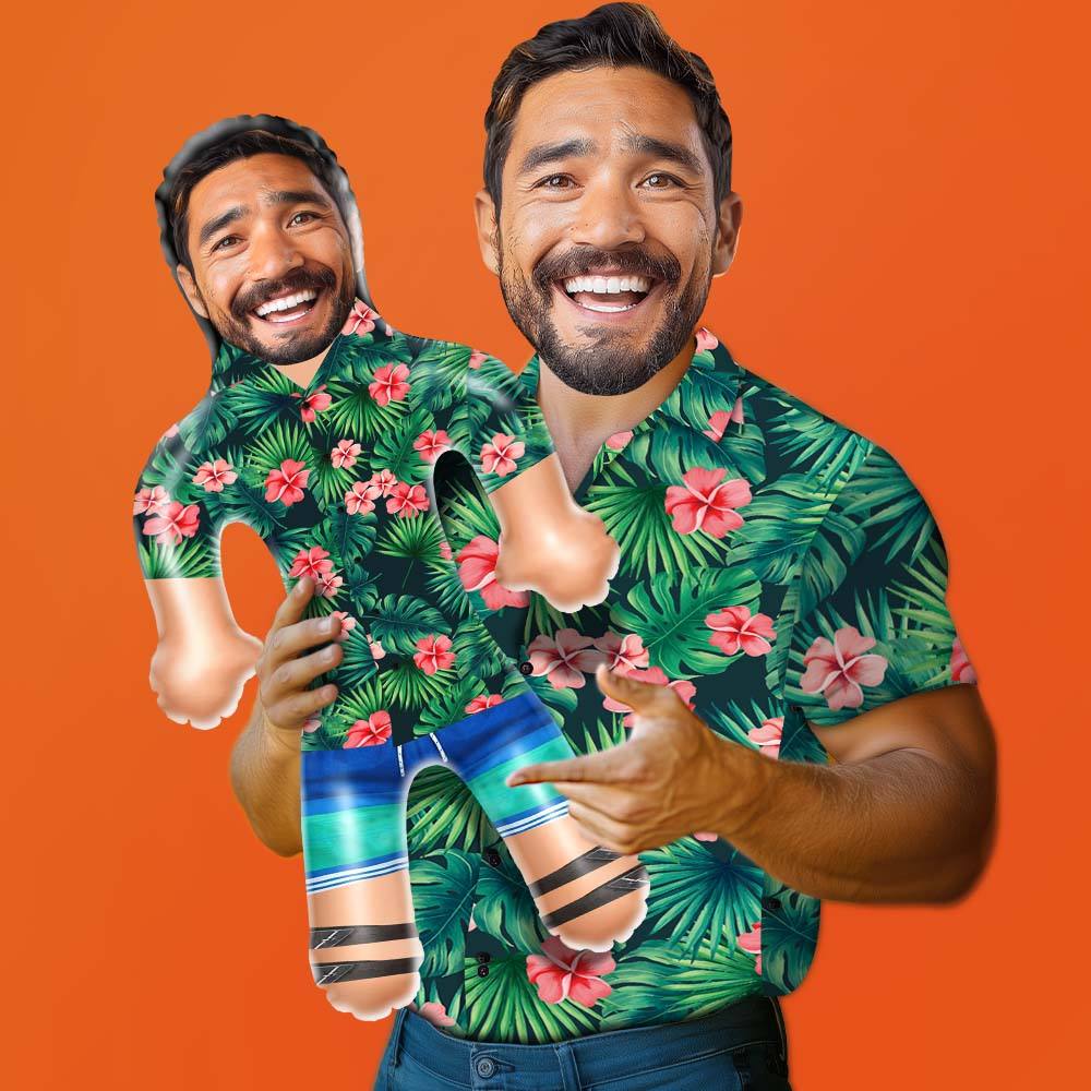 Personalized Blow Up Dolls Hawaiian Shirt Red Flowers Funny Inflatable Man Printed Face for Party Favors - soufeelus