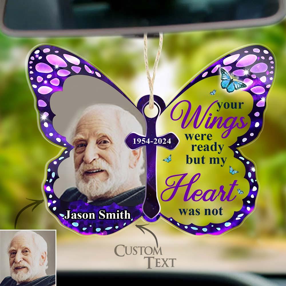 Custom Photo Car Hanging Ornament Your Wings Were Ready Memorial Acrylic Custom Shaped Sympathy Gift For Family Members - soufeelus