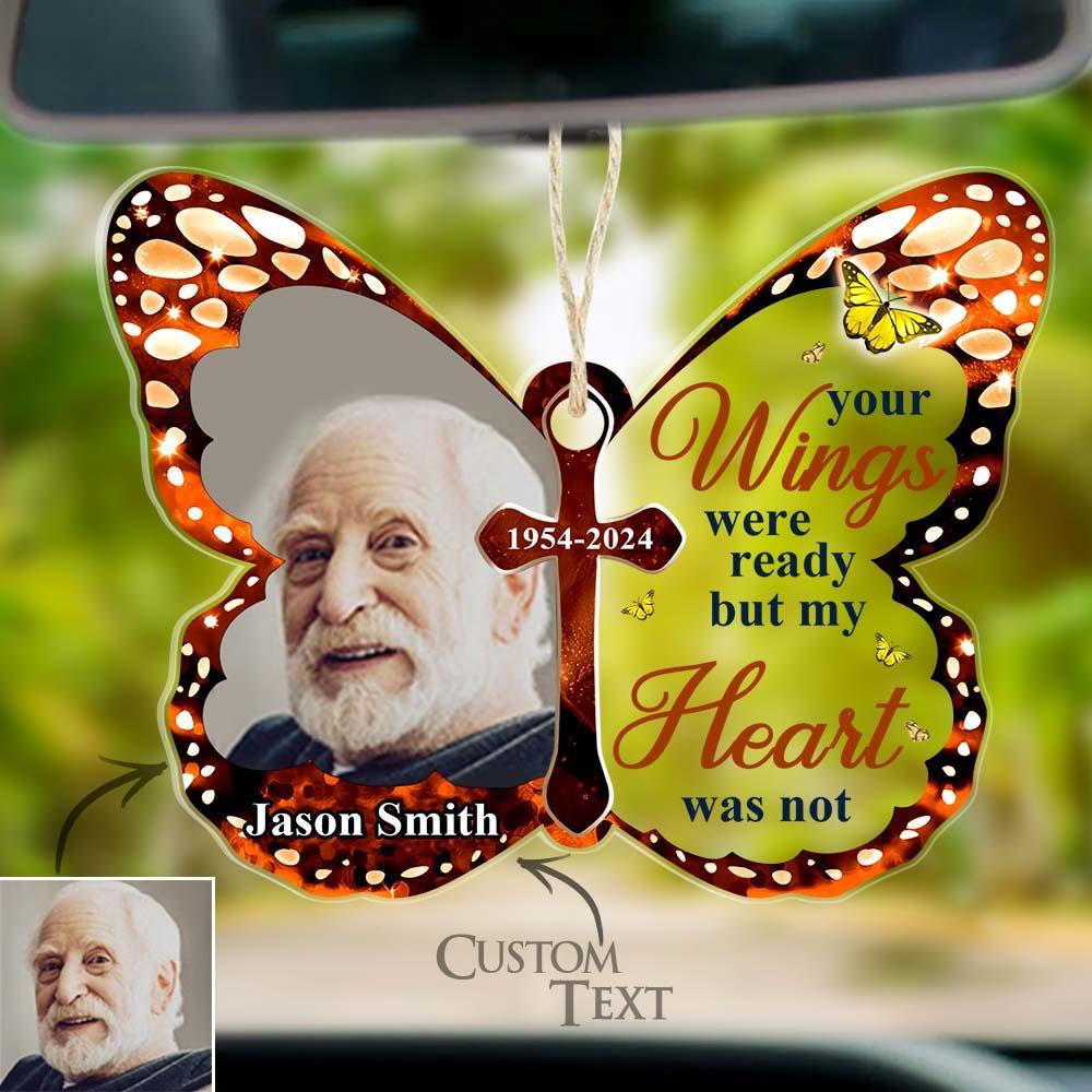Custom Photo Car Hanging Ornament Your Wings Were Ready Memorial Acrylic Custom Shaped Sympathy Gift For Family Members - soufeelus