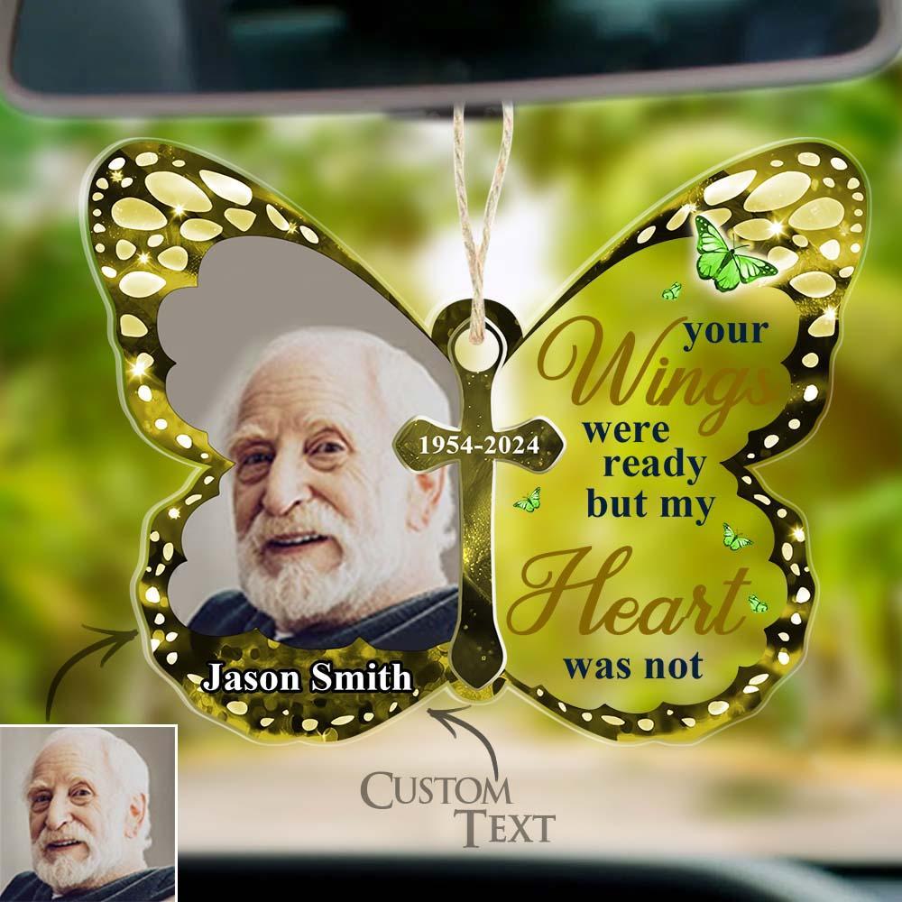 Custom Photo Car Hanging Ornament Your Wings Were Ready Memorial Acrylic Custom Shaped Sympathy Gift For Family Members - soufeelus