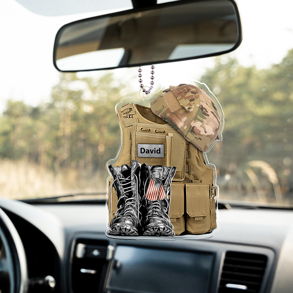 Custom Name Personalized Veteran Acrylic Military Uniforms Car Ornament Gift For Veteran - soufeelus