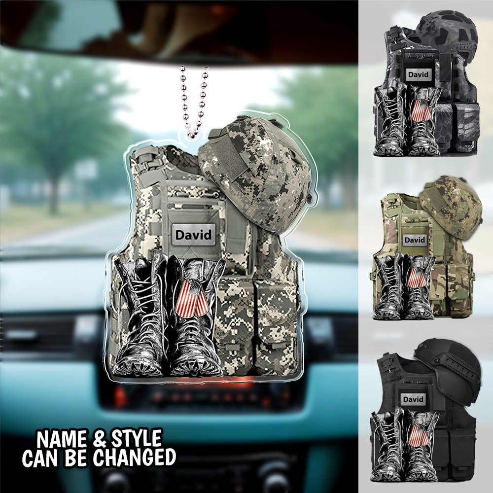 Custom Name Personalized Veteran Acrylic Military Uniforms Car Ornament Gift For Veteran - soufeelus