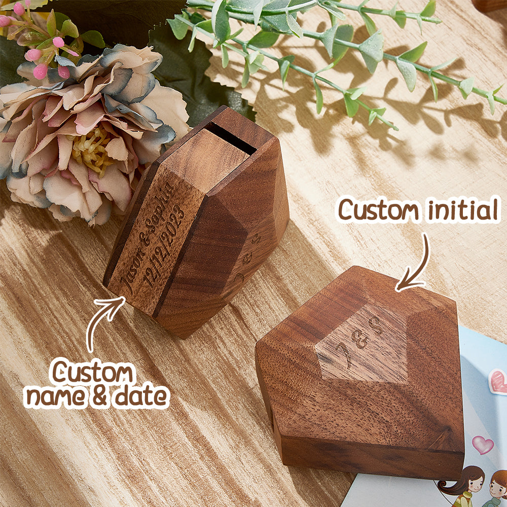 Personalized Wooden Rotating Ring Box Engagement Ring Box Wedding Gifts detail