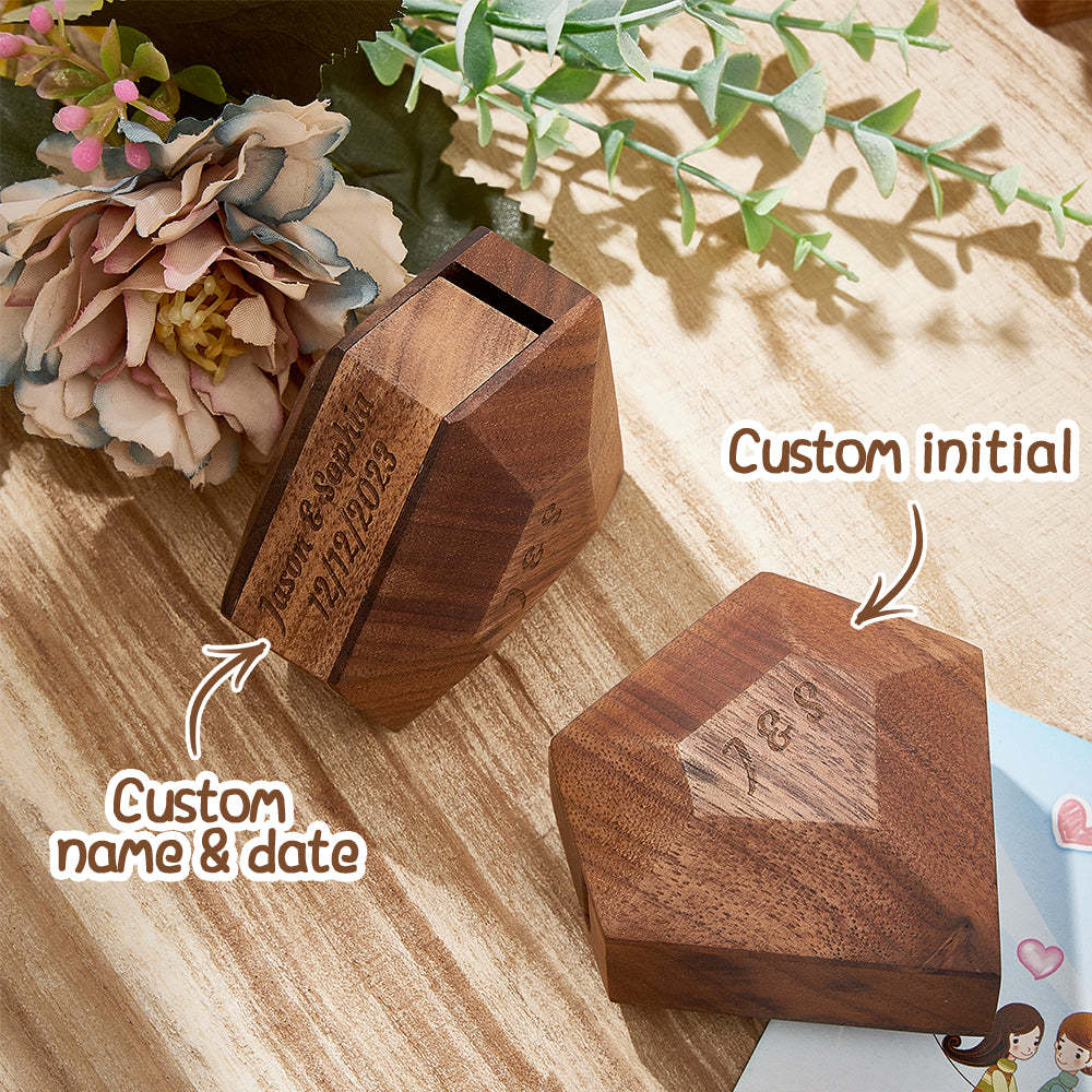 Personalized Wooden Rotating Ring Box Engagement Ring Box Wedding Gifts - soufeelus