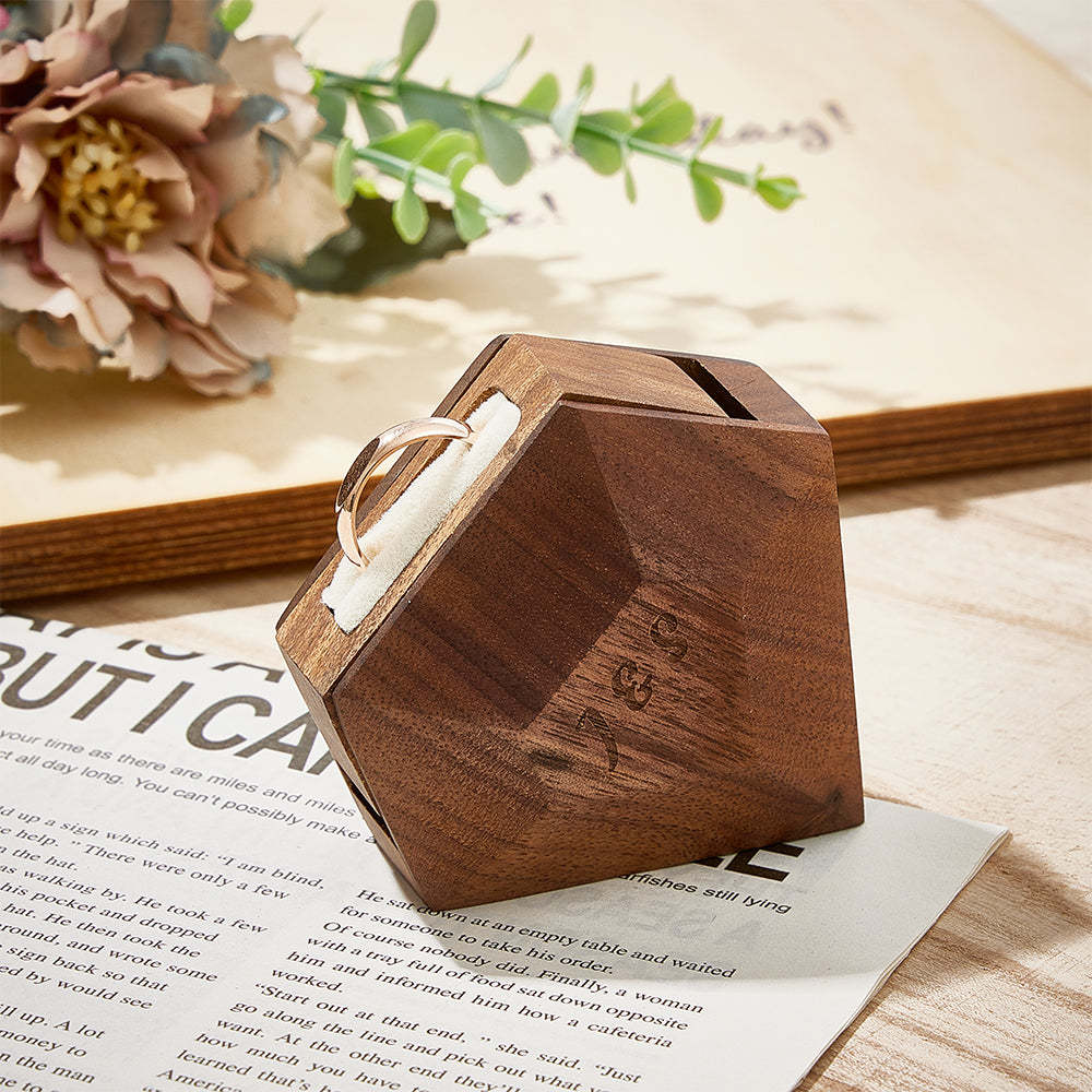 Personalized Initial Wooden Rotating Ring Box Engagement Ring Box Wedding Gifts - soufeelus