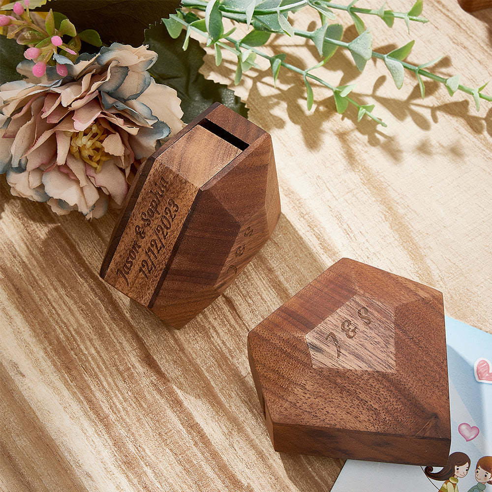 Personalized Wooden Rotating Ring Box Engagement Ring Box Wedding Gifts - soufeelus