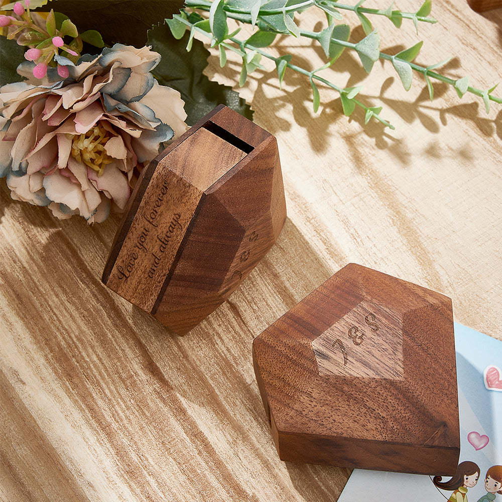 Personalized Initial Wooden Rotating Ring Box Engagement Ring Box Wedding Gifts - soufeelus