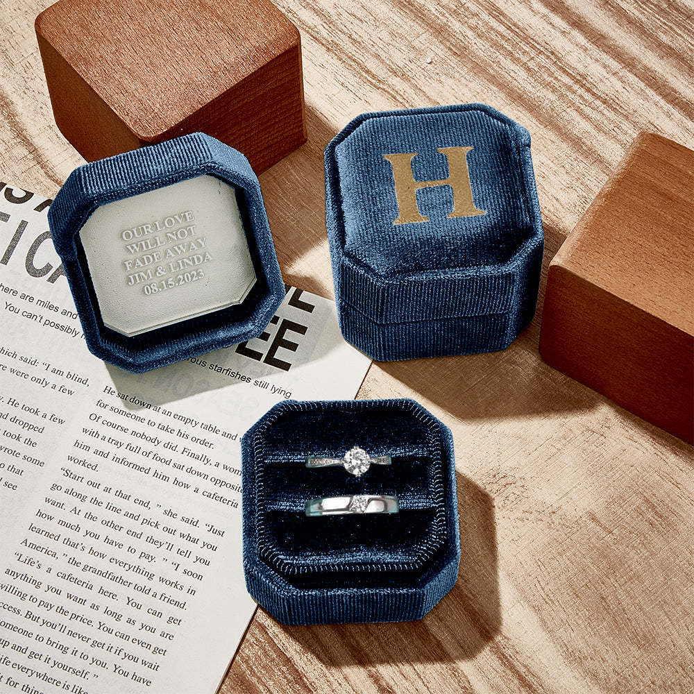 Personalized Ring Box Custom Text Square Ring Box Engagement Wedding Ring Box - soufeelus