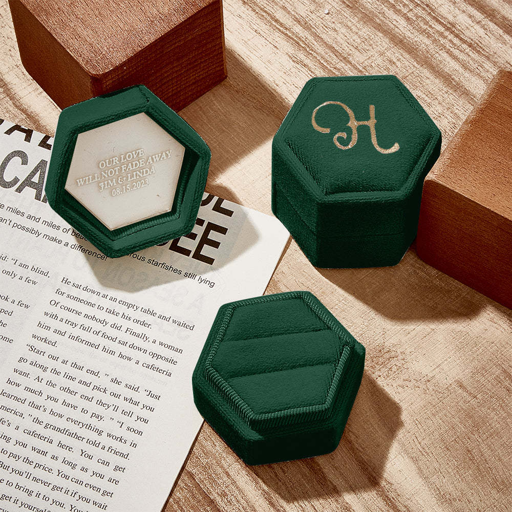 Personalized Ring Box Custom Text Hexagon Ring Box Engagement Wedding Ring Box - soufeelus