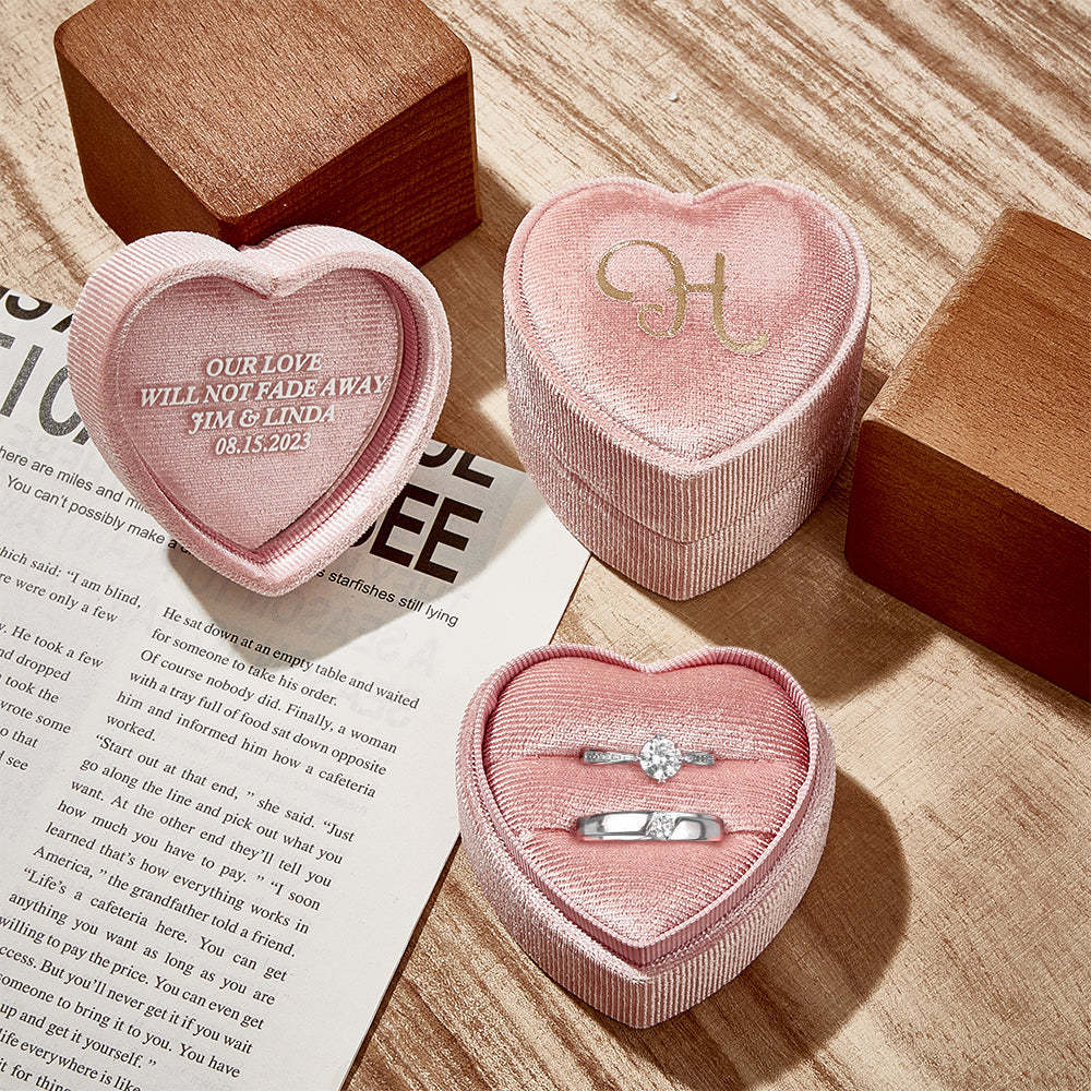 Personalized Ring Box Custom Text Heart Shaped Ring Box Engagement Wedding Ring Box - soufeelus