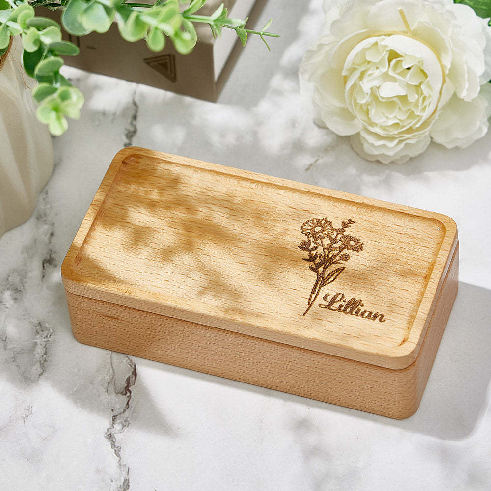 Personalized Birth Flower Jewelry Box Custom Name Jewelry Organizer Gift for Her - soufeelus