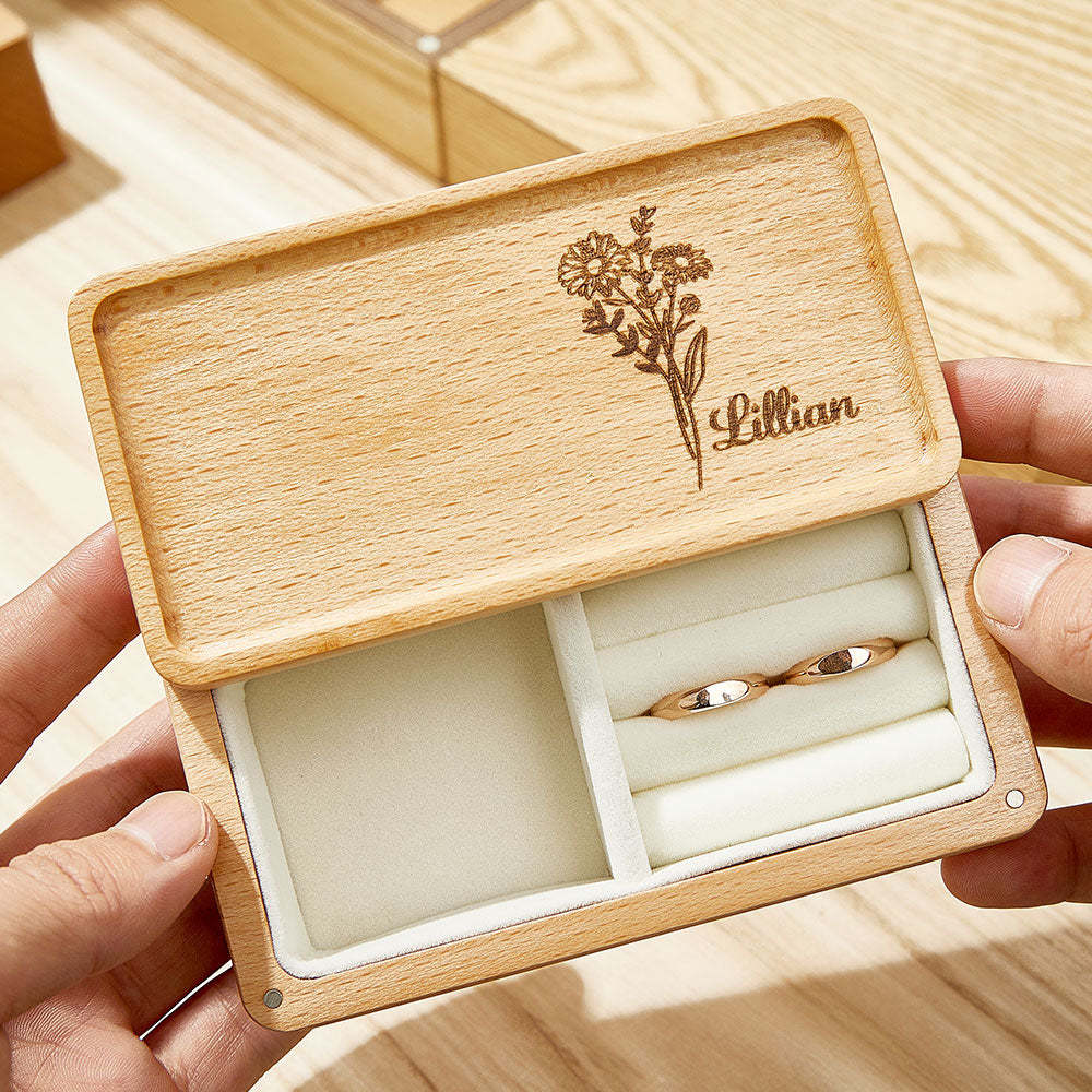 Personalized Birth Flower Jewelry Box Custom Name Jewelry Organizer Gift for Her - soufeelus