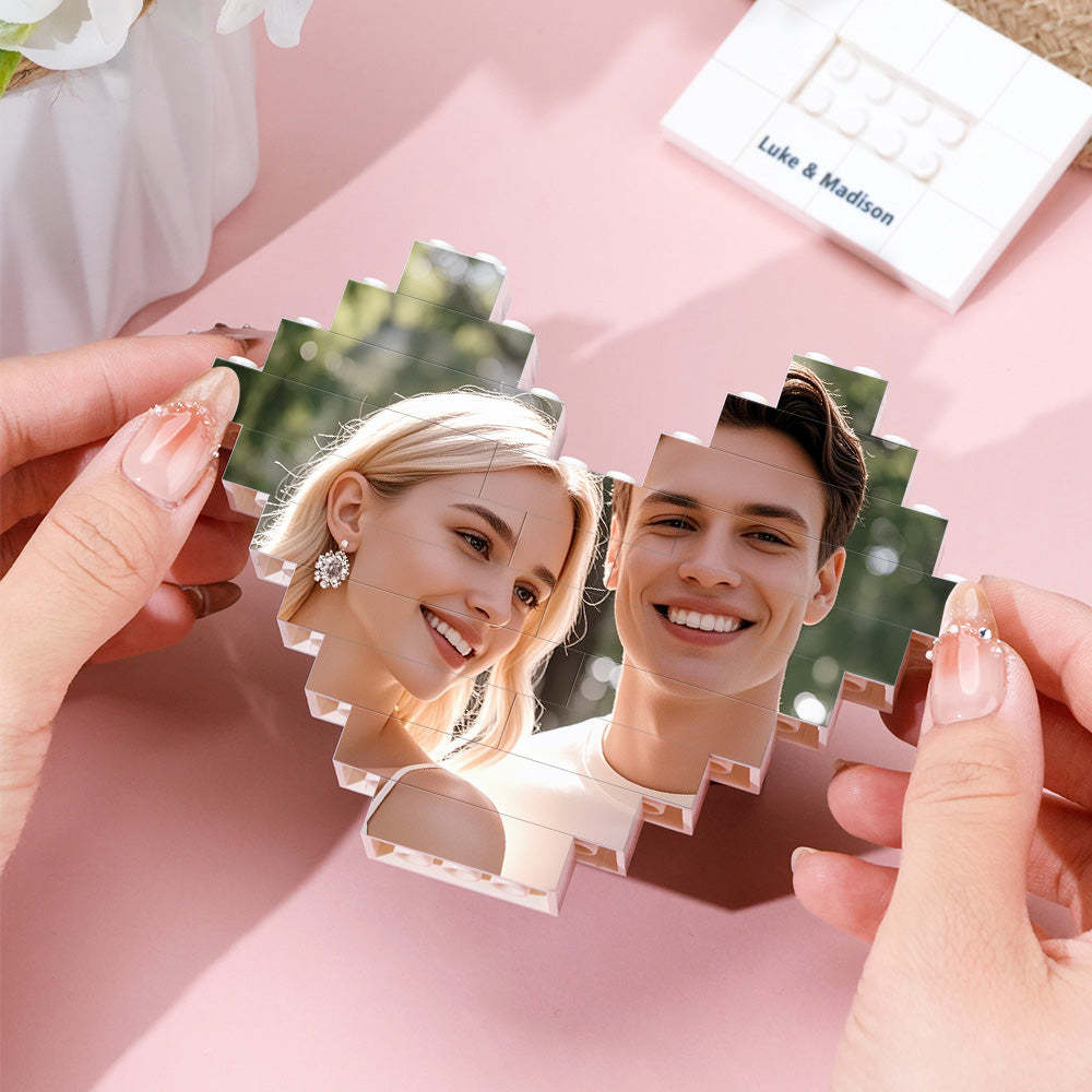 Personalized Heart Shape Photo Building Block with Stand Custom Brick Puzzle Gift for Lover - soufeelus