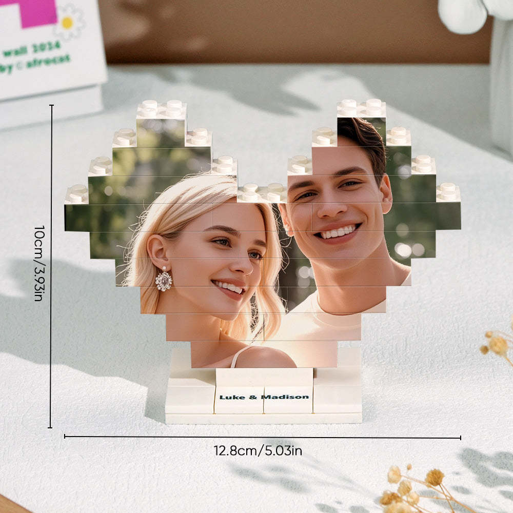 Personalized Heart Shape Photo Building Block with Stand Custom Brick Puzzle Gift for Lover - soufeelus