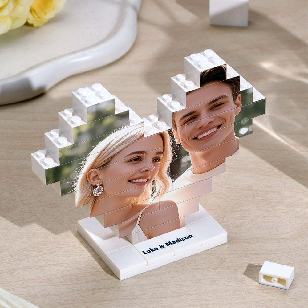 Personalized Heart Shape Photo Building Block with Stand Custom Brick Puzzle Gift for Lover - soufeelus