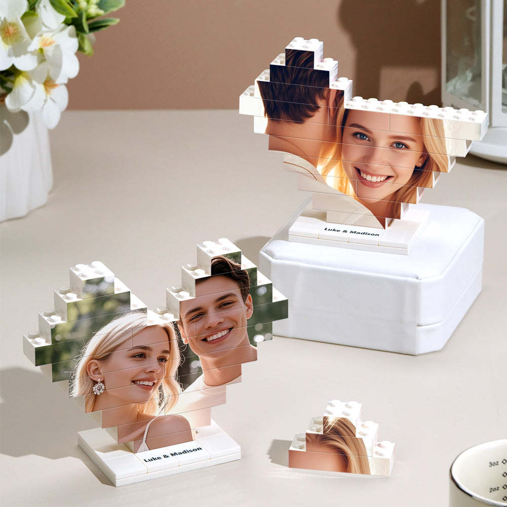 Personalized Heart Shape Photo Building Block with Stand Custom Brick Puzzle Gift for Lover - soufeelus