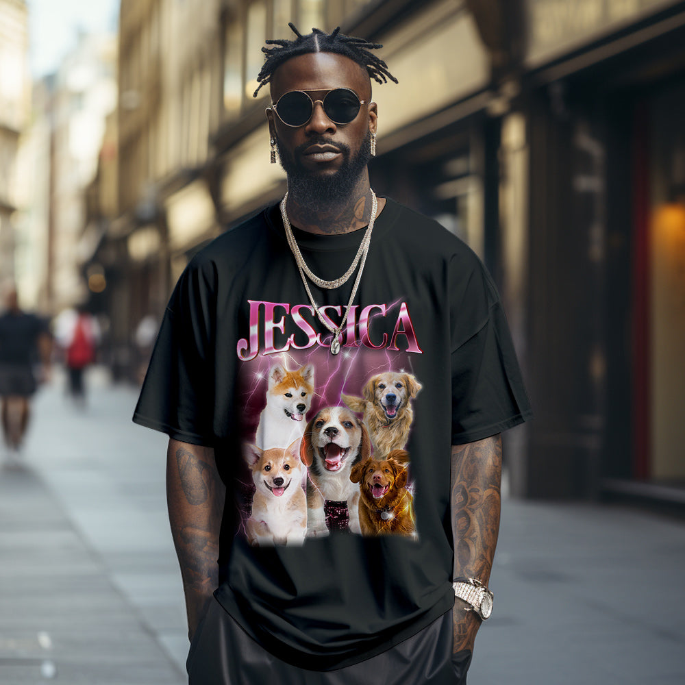 Custom Photo Vintage Tee Personalized Name T-shirt Pet Gifts Dog - soufeelus