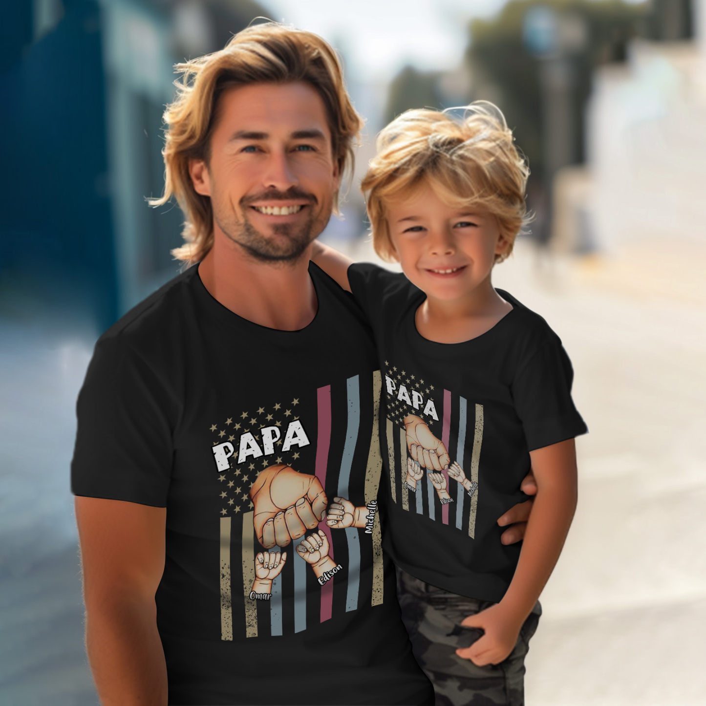 Personalized Papa Uncle Us Flag Grandkids Hands Shirts with Name Custom Papa Papaw Shirts for Fathers Day - soufeelus
