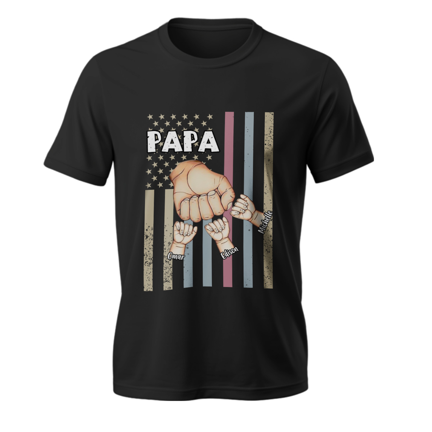 Personalized Papa Uncle Us Flag Grandkids Hands Shirts with Name Custom Papa Papaw Shirts for Fathers Day - soufeelus
